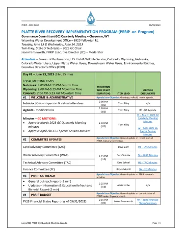 00 - June 2023 PRRIP GC Quarterly Meeting Agenda