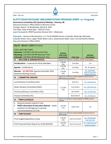 00 - March 2023 PRRIP GC Quarterly Meeting Agenda