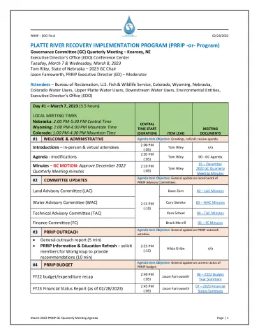 00 - March 2023 PRRIP GC Quarterly Meeting Agenda