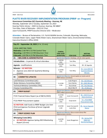00 - PRRIP GC Quarterly Meeting Agenda_September 2023