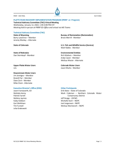 01-12-2022 PRRIP Technical Advisory Committee Meeting Minutes