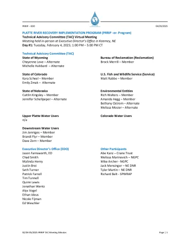 02-04 and 05-2025 PRRIP TAC Meeting Minutes FINAL