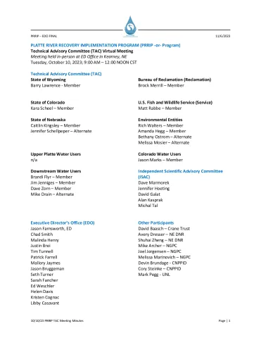 10-10-23 PRRIP TAC Meeting Minutes FINAL