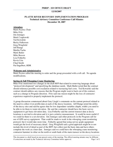 2007 December TAC Conference Call Minutes DRAFT