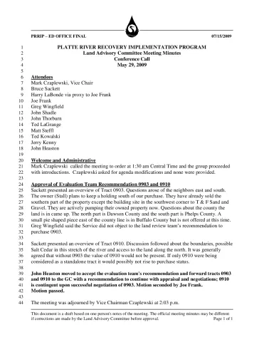2009 May LAC Conference Call Minutes