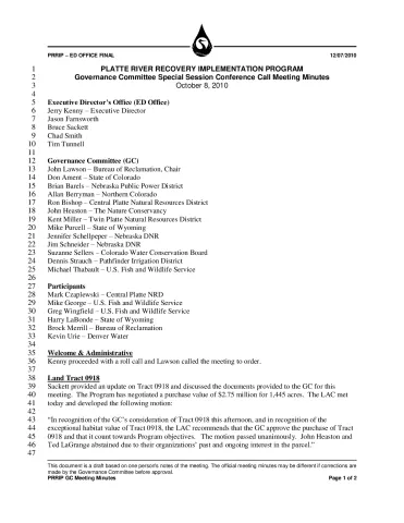 2010 October GC Conference Call Minutes