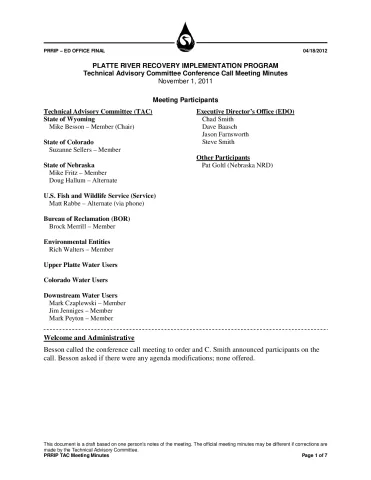 2011 November TAC Conference Call Minutes