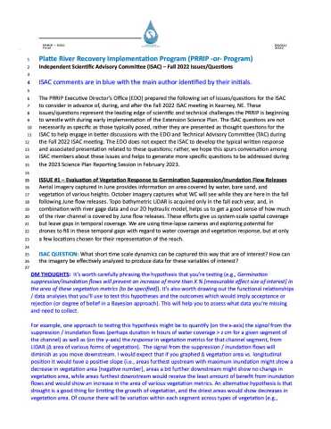 2022 ISAC Responses to PRRIP Discussion Questions