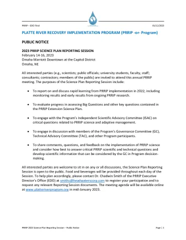 Announcement: 2023 PRRIP Science Reporting Session