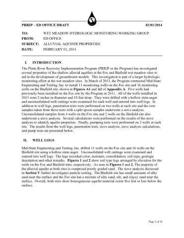 Wet Meadow Hydrology Study - Alluvial Aquifer Properties Memo