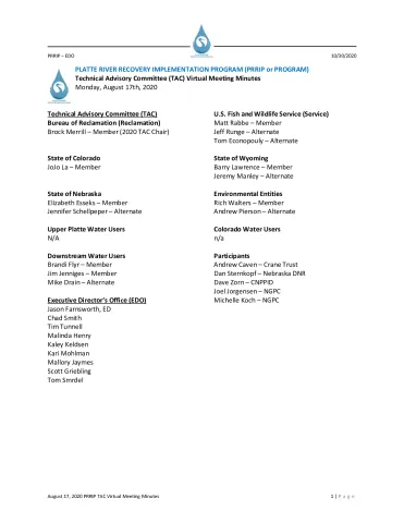 August 17 2020 PRRIP TAC Virtual Meeting Minutes Approved