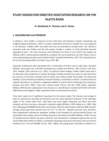 Study Design for Directed Vegetation Research on the Platte River
