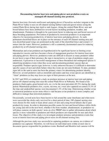 Documenting interior least tern and piping plover nest predation events on managed off-channel nesting sites protocol