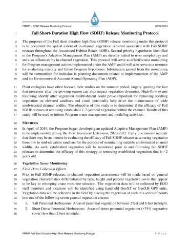 Fall Short-Duration High Flow Release Monitoring Protocol