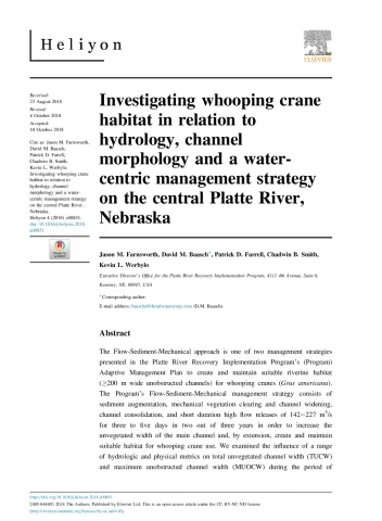 Investigating whooping crane habitat in relation to hydrology, channel morphology and a water-centric management strategy on the central Platte River, Nebraska