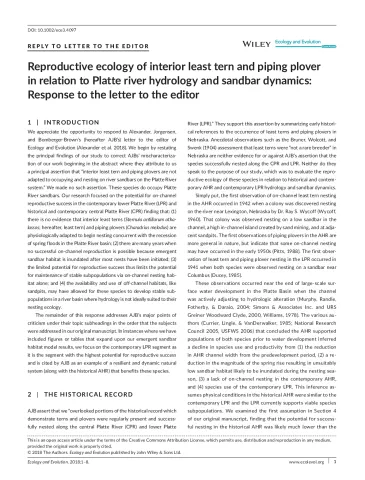 Farnsworth et al 2018 - Reproductive ecology of interior least tern and piping plover in response to Platte River hydrology and sandbar dynamics Response to the letter to the editor