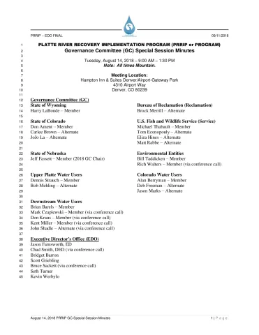 August 14 2018 GC Special Session Minutes