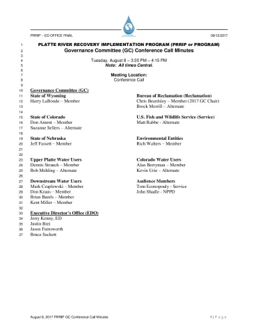 FINAL August 8 2017 PRRIP GC Conference Call Minutes