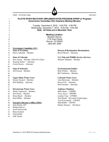 FINAL December 6-7 2016 PRRIP GC Quarterly Meeting Minutes