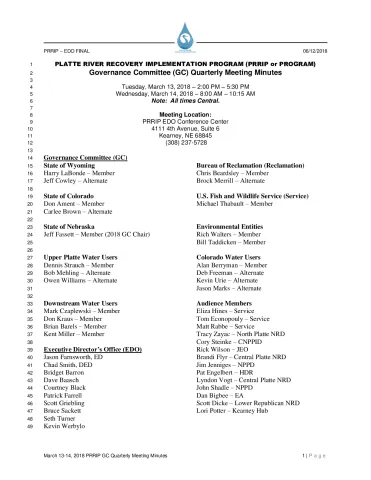 March 13-14 GC Quarterly Meeting Minutes