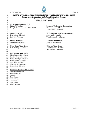FINAL November 12 2019 PRRIP GC Special Session Minutes