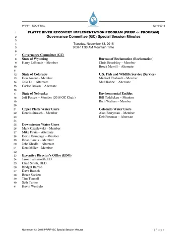 November 13 2018 GC Special Session Minutes