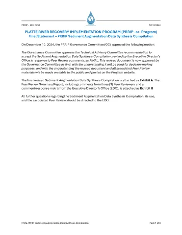 FINAL PRRIP Sediment Augmentation Data Synthesis Compilation and Peer Review Package