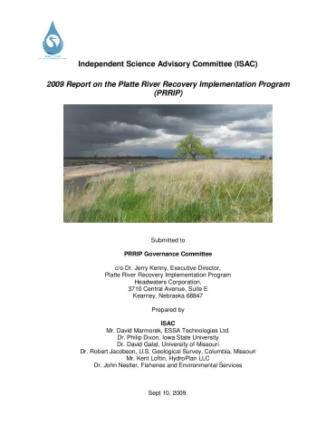 Independent Science Advisory Committee 2009 Report on the Platte River Recovery Implementation Program