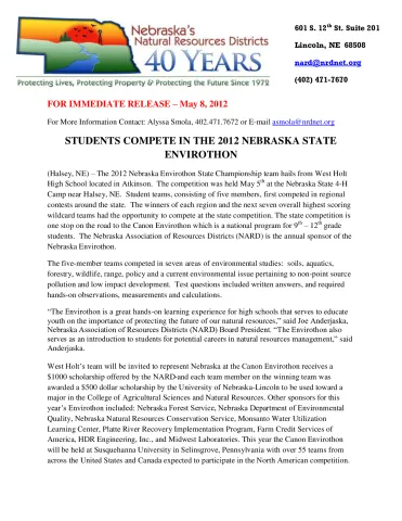 Press Release - Nebraska State Envirothon 2012.pdf