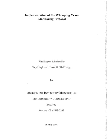 Implementation of the Whooping Crane Monitoring Protocol – Spring 2001 Field Notes