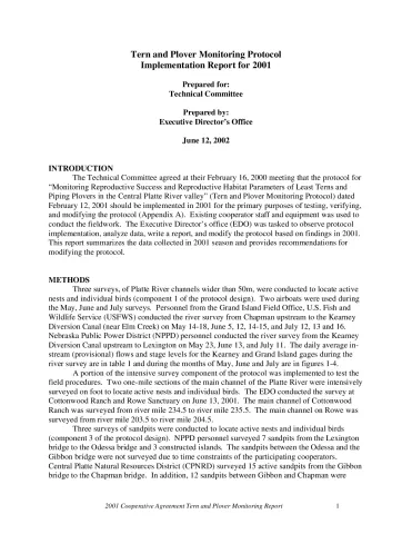 Tern and Plover Monitoring Protocol Implementation Report for 2001
