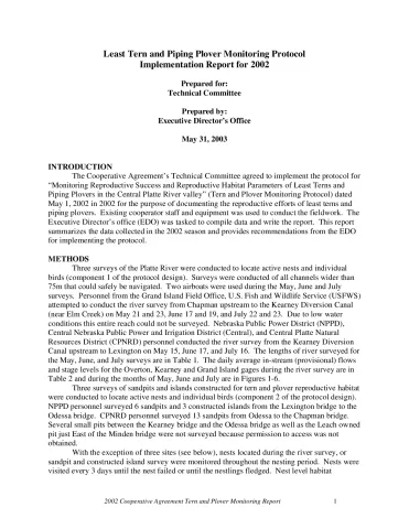 Tern and Plover Monitoring Protocol Implementation Report for 2002