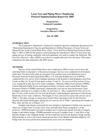 Tern and Plover Monitoring Protocol Implementation Report for 2005