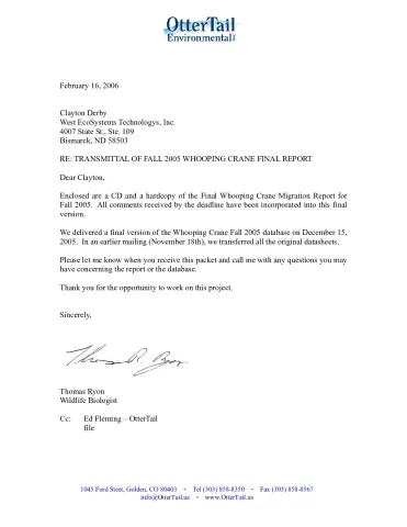 Implementation of the Whooping Crane Monitoring Protocol – Fall 2005