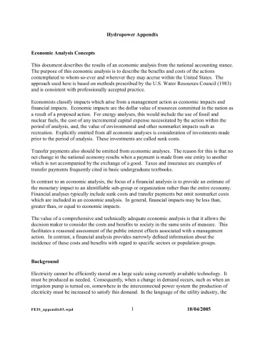 Hydropower Appendix for the FEIS