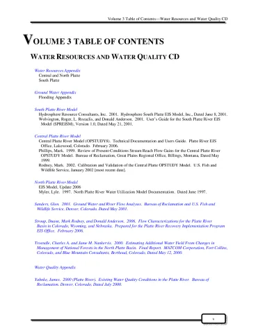 PRRIP FEIS Volume 3 Table of Contents: Water Resources and Water Quality CD