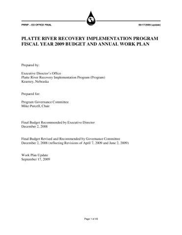 Platte River Recovery Implementation Program 2009 Budget and Work Plan