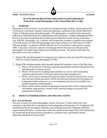 Protocol for Aerial Photography in the Central Platte River Valley