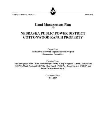 Land Management Plan for Nebraska Public Power District Cottonwood Ranch Property
