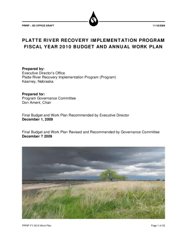 Platte River Recovery Implementation Program 2010 Budget and Work Plan