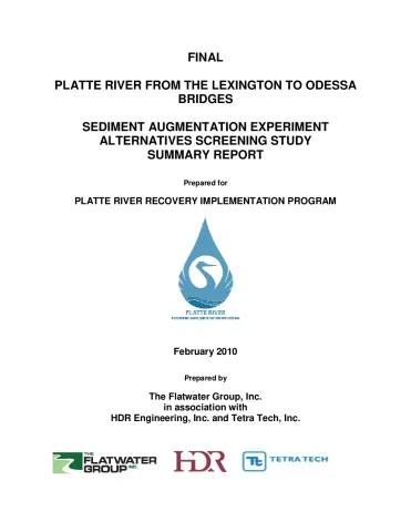 Platte River from the Lexinton to Odessa Bridges Sediment Augmentation Experiment Alternatives Screening Study Summary Report
