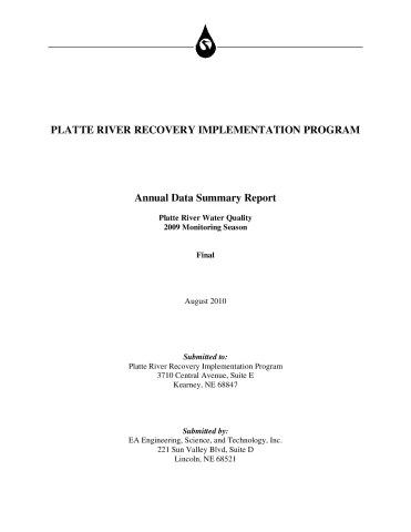 PRRIP Platte River Water Quality 2009 Monitoring Season Annual Data Summary Report