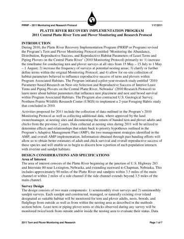 Monitoring the Abundance, Distribution, Reproductive Success, and Reproductive Habitat parameters of Least Terns and Piping Plovers on the Central Platte River (2011)