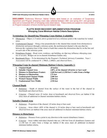 PRRIP Whooping Crane Minimum Habitat Criteria (DRAFT)