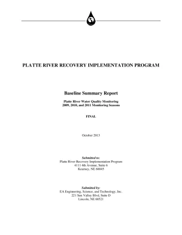 PRRIP Platte River Water Quality Monitoring 2009, 2010, and 2011 Monitoring Seasons-Baseline Summary Report