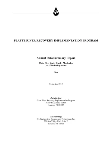 PRRIP Platte River Water Quality Monitoring 2012 Monitoring Season-Annual Data Summary Report