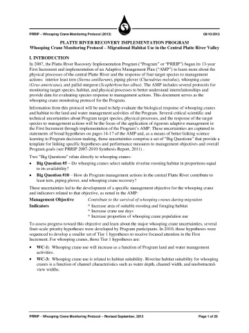 PRRIP Whooping Crane Monitoring Protocol – Migrational Habitat Use in the Central Platte River Valley (2013)