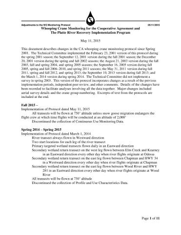 Whooping Crane Monitoring for the Coop Agreement and PRRIP