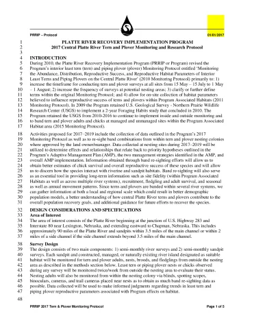 PRRIP 2017 Central Platte River Tern and Plover Monitoring and Research Protocol