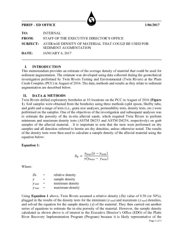 Sediment Augmentation Material Unit Weight Memo (2017)